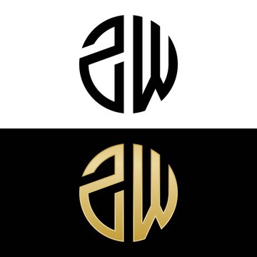 zw initial logo circle shape vector black and gold