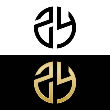 zy initial logo circle shape vector black and gold
