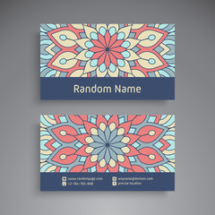 Business Card. Vintage decorative elements. Ornamental floral business cards or invitation with mandala