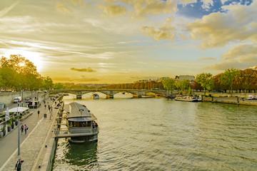 panorama on the Alexander III bridge, Parisian bridge over the Seine river, linking the Grand Palais and the Petit Palais to the Hôtel des Invalides.