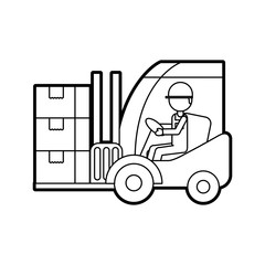 warehouse worker loading cardboard boxes forklift driver at work in storehouse