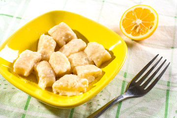 Boiled pieces of cheese dough
