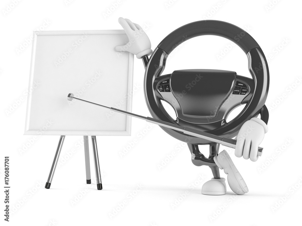 Wall mural car steering wheel character with whiteboard