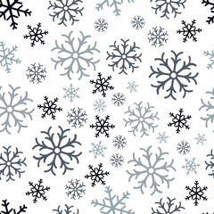 Snowflake simple seamless pattern. Abstract wallpaper, wrapping decoration. Symbol of winter, Merry Christmas holiday, Happy New Year celebration.Seamless pattern of snowflakes on a white background
