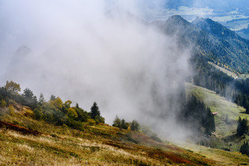 Mountain peaks in clouds ,view from  Mont Hochfelln, Bavarian Alps