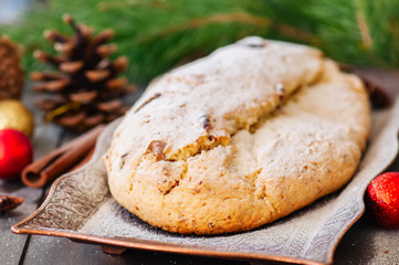 Christmas Stollen. Traditional German Festive Dessert.