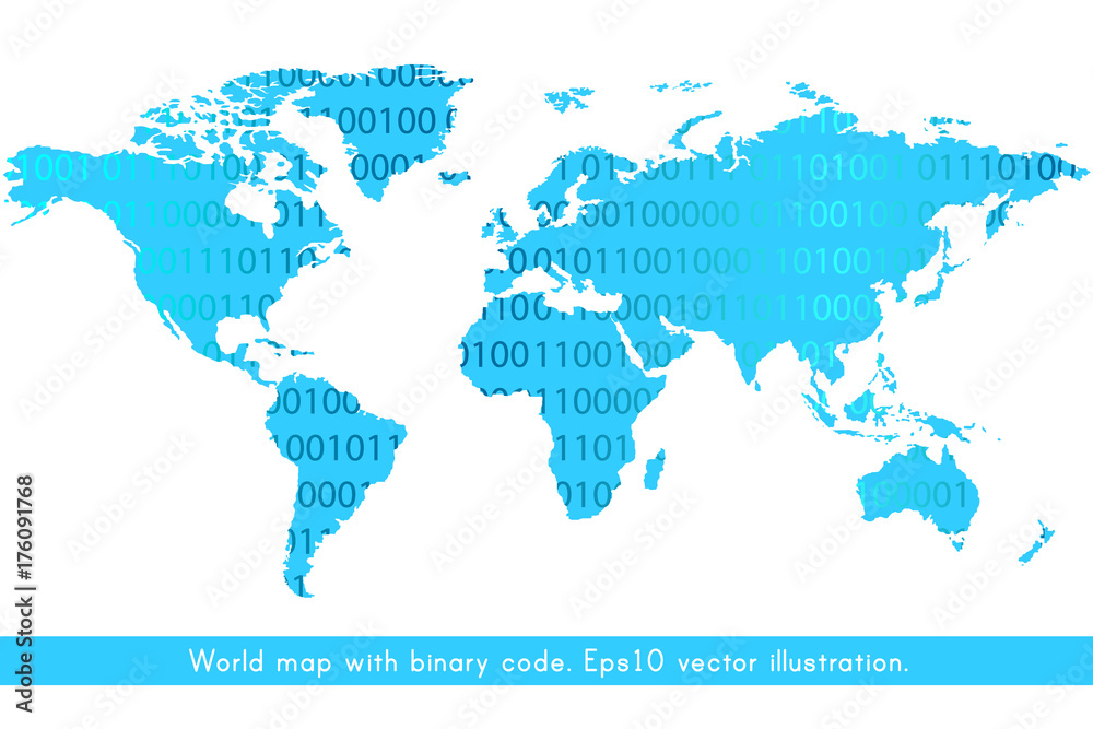 Poster world map with binary code