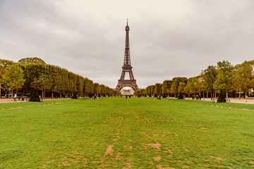 Panorama of the Eiffel Tower in Paris in France