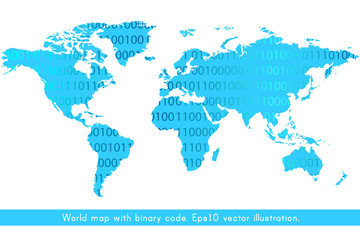 Fototapeta na wymiar World map with binary code