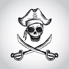 Foto op Plexiglas pirate skull with hat and crossed swords © naum