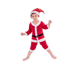 Asian kid dress up as santa claus.