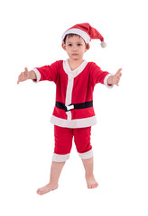 Asian kid dress up as santa claus.