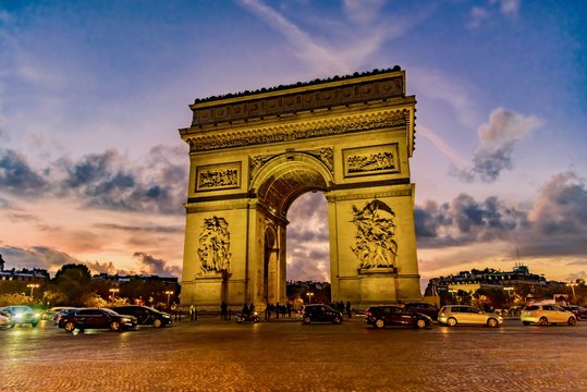 Sunset Triumphal Arch Of Paris