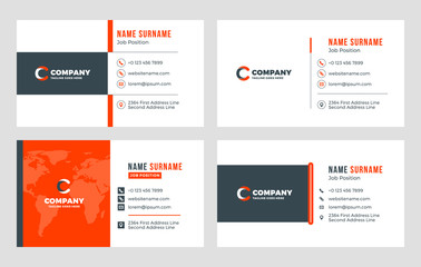 Fototapeta na wymiar Set of 4 business card templates. Flat design vector illustration. Stationery design. Red and black color theme