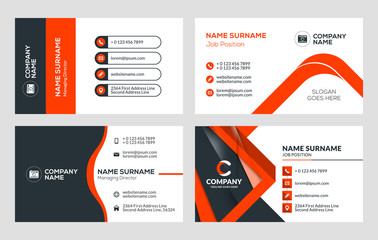Set of 4 business card templates. Flat design vector illustration. Stationery design. Red and black color theme