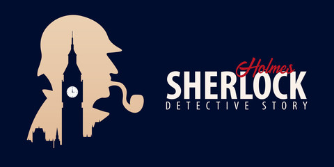 Obraz premium Sherlock Holmes banners. Detective illustration. Illustration with Sherlock Holmes. Baker street 221B. London. Big Ban.