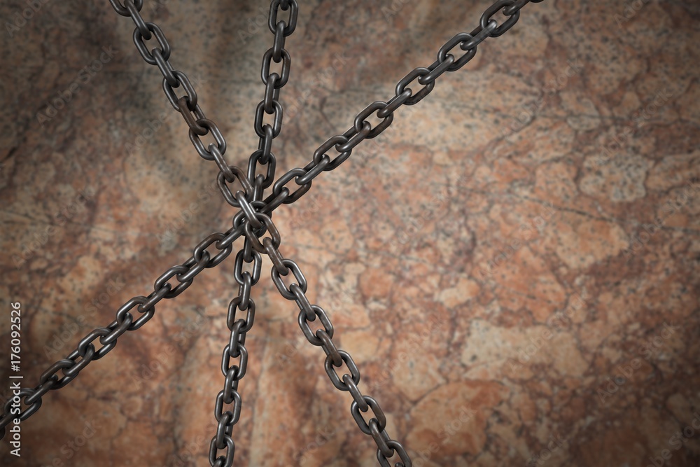 Poster composite image of 3d image of metallic chains intersecting