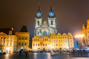 Fototapeta na wymiar Prague, Czech Republic. Church Of Our Lady Before Tyn In Old Town