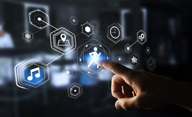 Young man using running application to check his performances 3D rendering