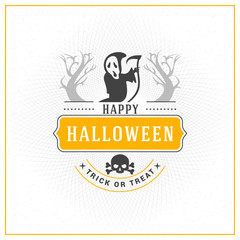 Happy Halloween Badge, sticker, label. Design element for greeting card or party flyer. Vector illustration
