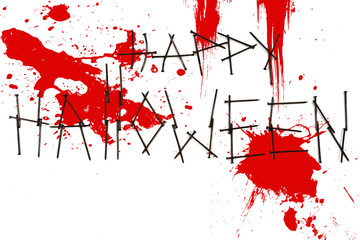 happy Halloween inscription with nails on a white background isolate