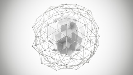 Polygonal white network shape. 3d render