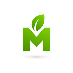 Letter M eco leaves logo icon design template elements