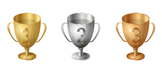 Vector set: gold, silver and bronze winner cups