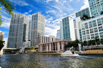 Skyline on cloudy blue sky background in Miami, USA