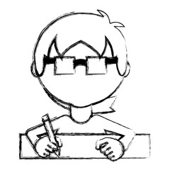 flat line uncolored man   writing  over white  background  vector illustration