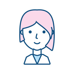 flat line   colored  woman face  over white background  vector illustration