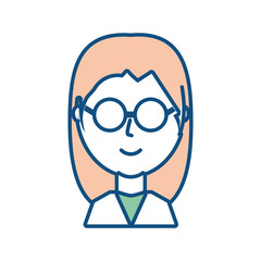 flat line  colored  woman   face  with  glasses  over white  background  vector  illustration