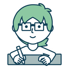 flat line  colored man   writing  over white  background  vector illustration