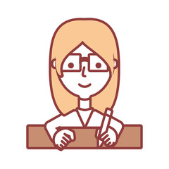 flat line  colored  woman   face  with  glasses  over white  background  vector  illustration