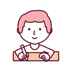 flat line  colored man   writing  over white  background  vector illustration