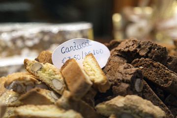 Cantucci - Biscuits in a shop window display with price tag 
