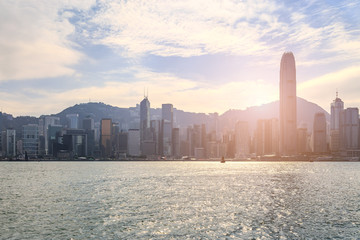 Hong Kong skyline and cityscape at sunset