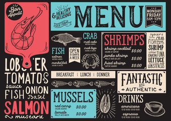 Seafood menu restaurant, food template.