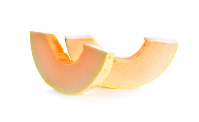 pieces of Cantaloupe on white background