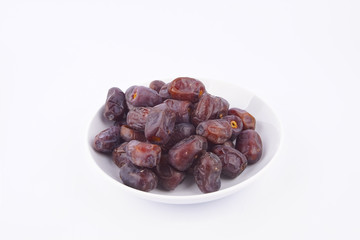 Close up concept of dried Dates and Dates concentrate on isolated white background.