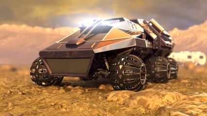 Fototapeta premium Mars Rover Space Travel. 3D rendering