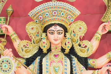 Idol of Hindu Goddess Durga during Durga Puja festivals in West Bengal, India