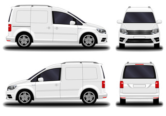 realistic cargo van. front view; side view; back view.