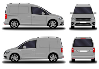 realistic cargo van. front view; side view; back view.