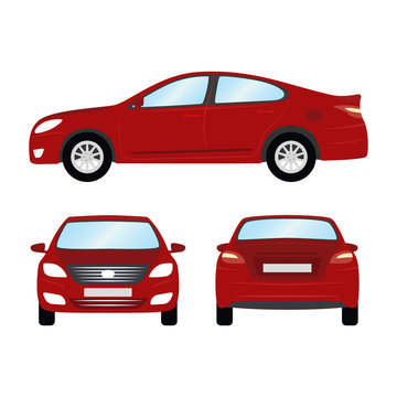 1643405 Car vector template on white background. Business sedan isolated. red sedan flat style. side back front view
