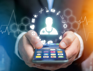 Medecine and general healthcare icon displayed on a technology interface