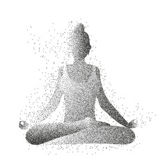 Woman is sitting in lotus posture. Female yoga. Person is isolated on a white background.