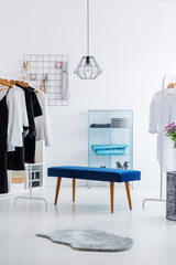 Bright wardrobe with blue stool