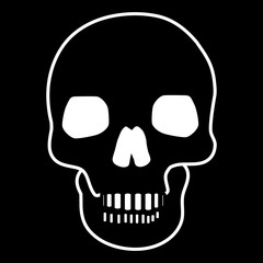 Skull Icon Symbol Design. Vector illustration of skull isolated on black background. Halloween graphic.