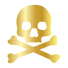 Skull with  Crossbones Icon Symbol Design. Vector illustration of gold skull isolated on white background. Halloween graphic.